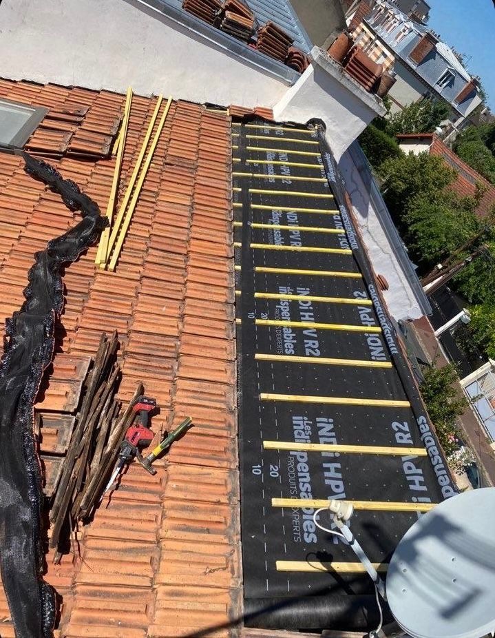 Chantier rénovation tuiles membrane